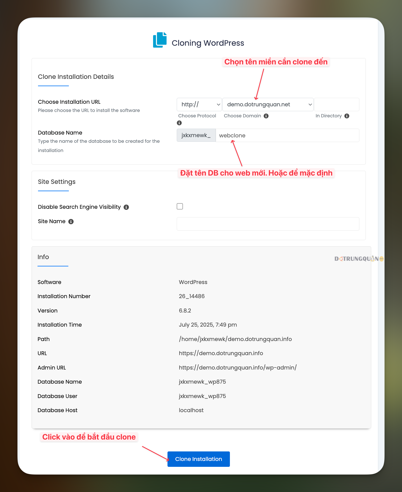 Hướng dẫn clone website với Softaculous