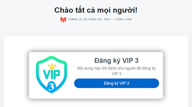 Plugin shortcode VIP XEM đặt quyền xem nội dung bài viết theo nhóm