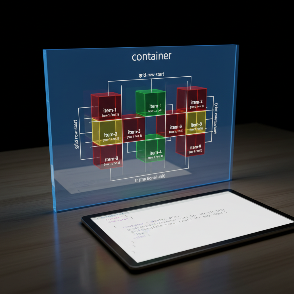 Sơ đồ minh họa về Container và Items trong CSS Grid