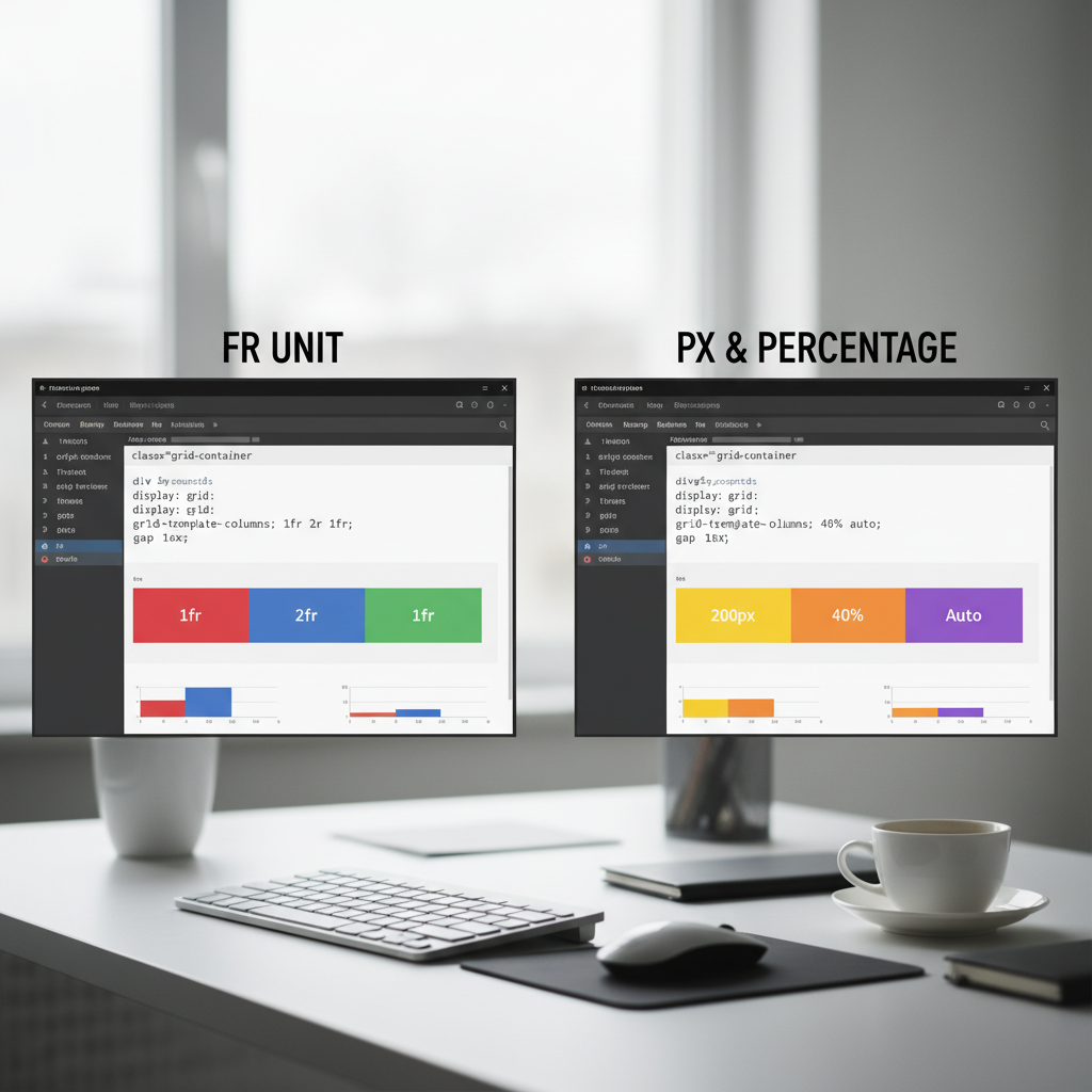 So sánh fr unit với px và phần trăm trong CSS Grid