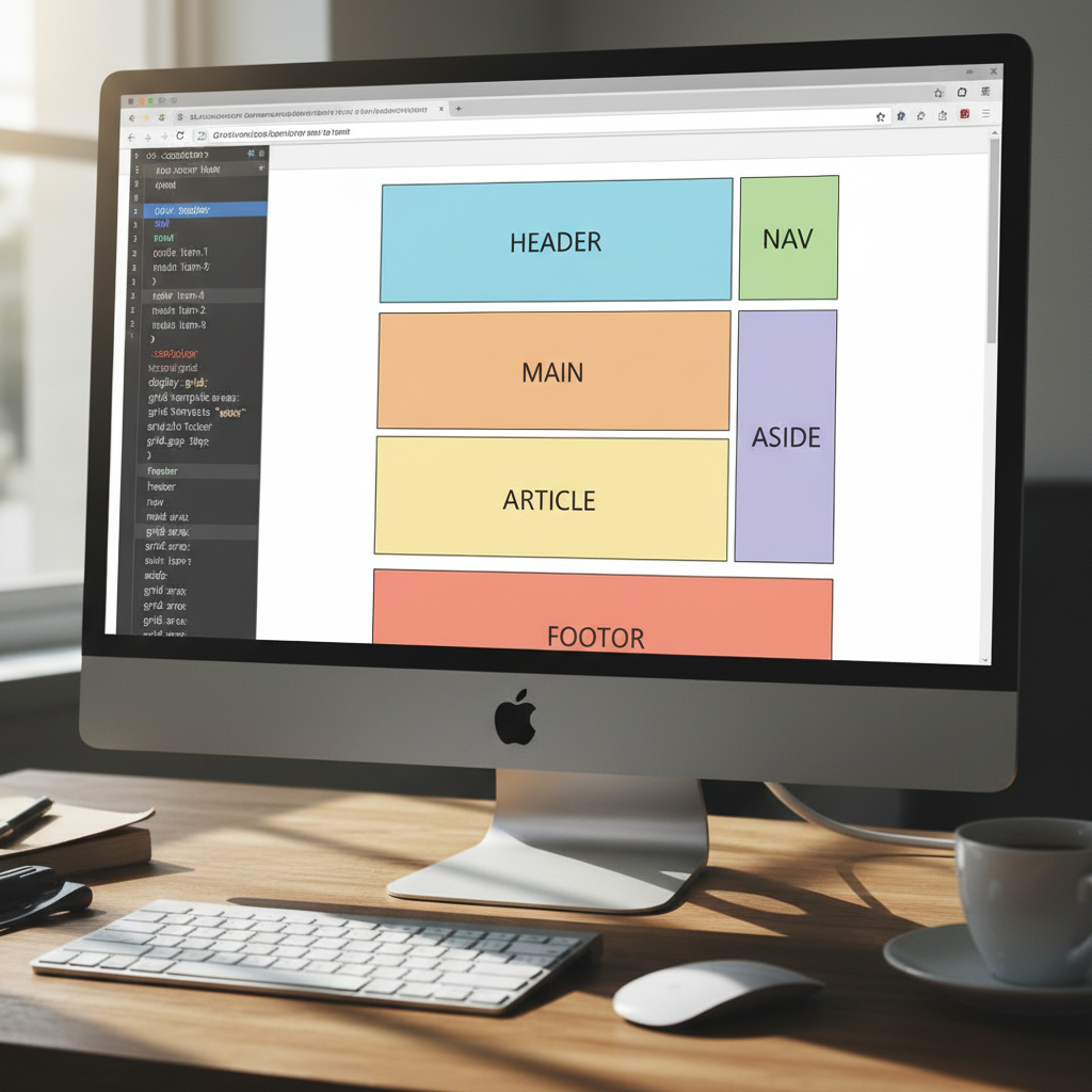 Ví dụ về bố cục với gridarea và gridtemplateareas