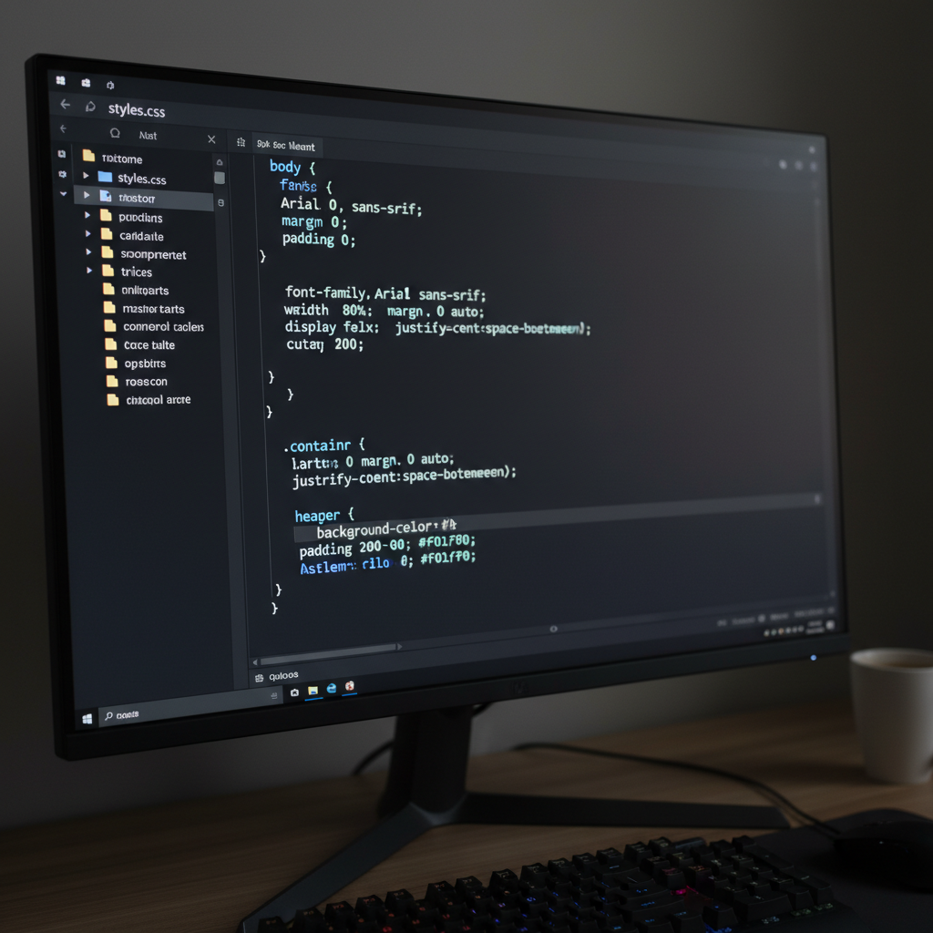 Giao diện mã CSS trên màn hình máy tính