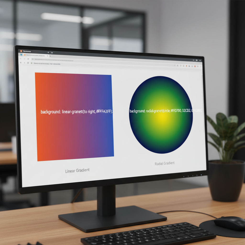 Ví dụ về gradient tuyến tính và hướng tâm trong CSS