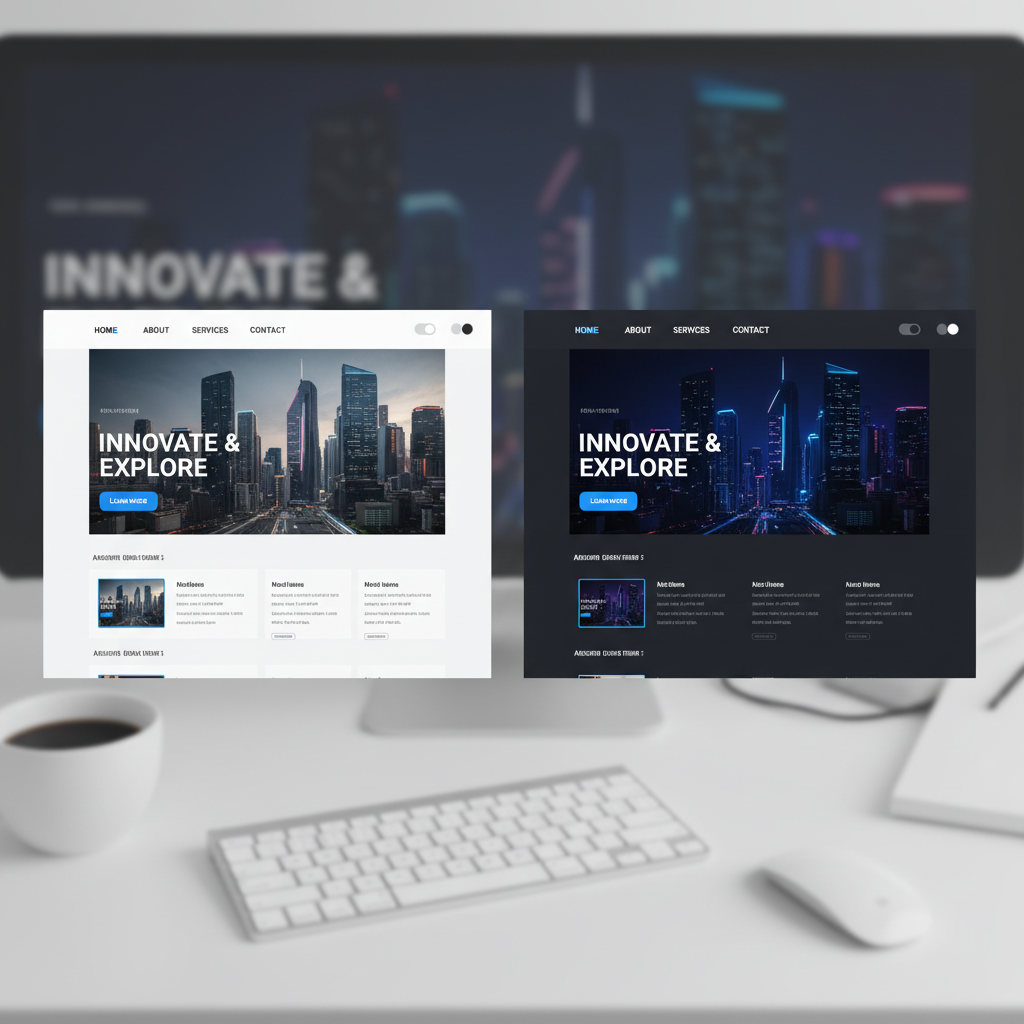 Minh họa giao diện web với chế độ sáng và tối