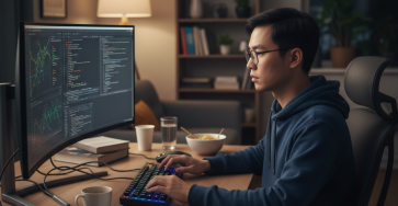 Lập trình viên đang làm việc trên máy tính