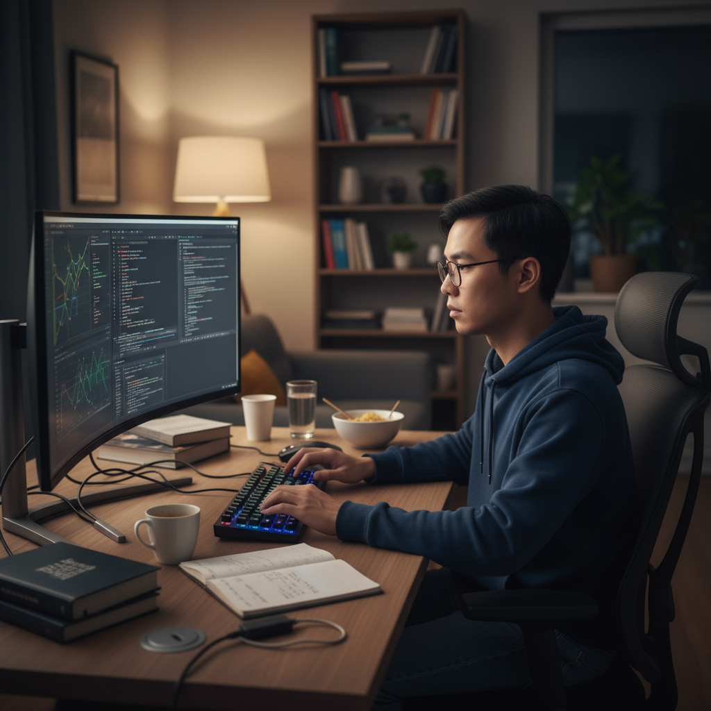 Lập trình viên đang làm việc trên máy tính