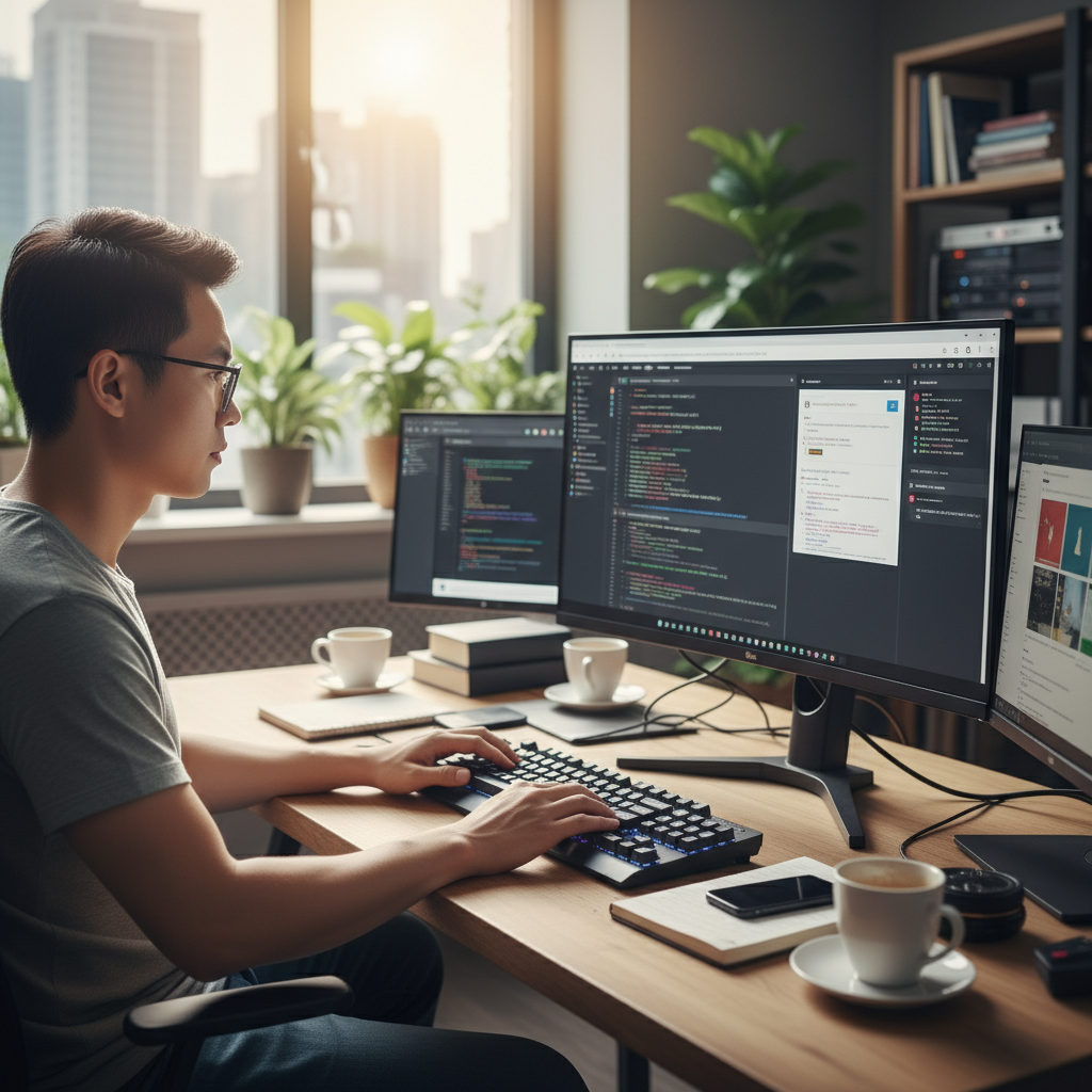 Lập trình viên đang sử dụng công cụ prompt tự động để phát triển web
